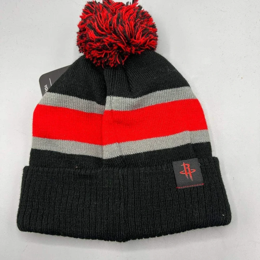 Houston Rockets Hat Youth Black Red NBA Cuffed Beanie Pom‎ Pom Cap New